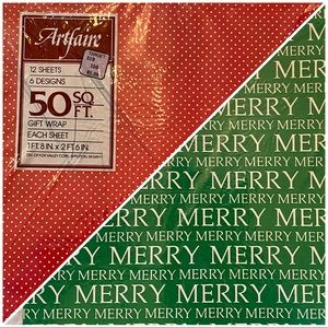 Vintage Christmas wrapping paper polka dot green